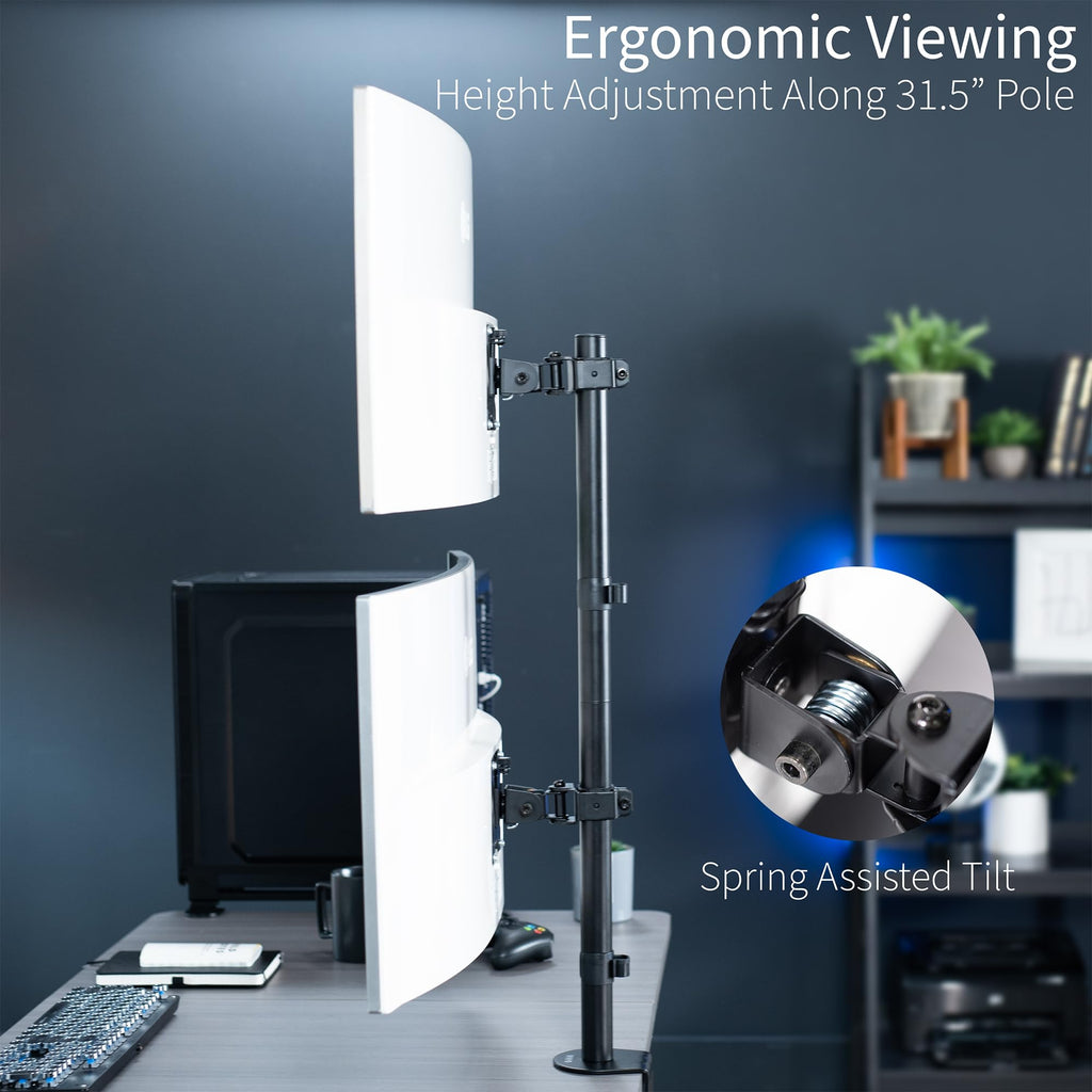 VIVO Dual Monitor Desk Mount Stand with Height Adjustment and VESA Plates for 2 LCD Ultrawide Screens up to 34 inches, Stacked Array, STAND-V002R