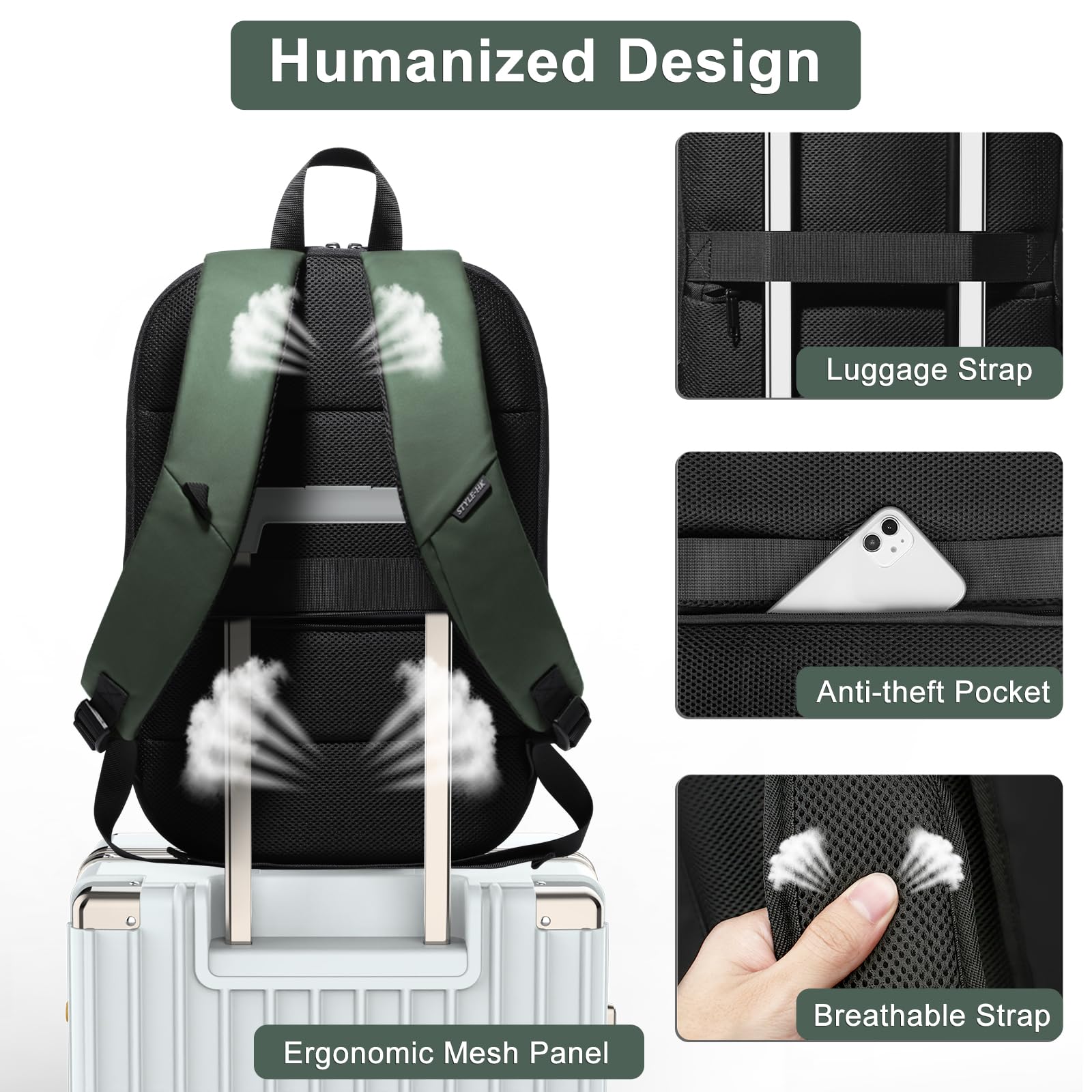 hk Business Backpack for Men 15.6 Inch,Slim & Expandable Waterproof Travel Laptop Backpack, Anti-Theft Lightweight Work Computer Bag, College Laptop Backpacks Gifts for Men Women-Black