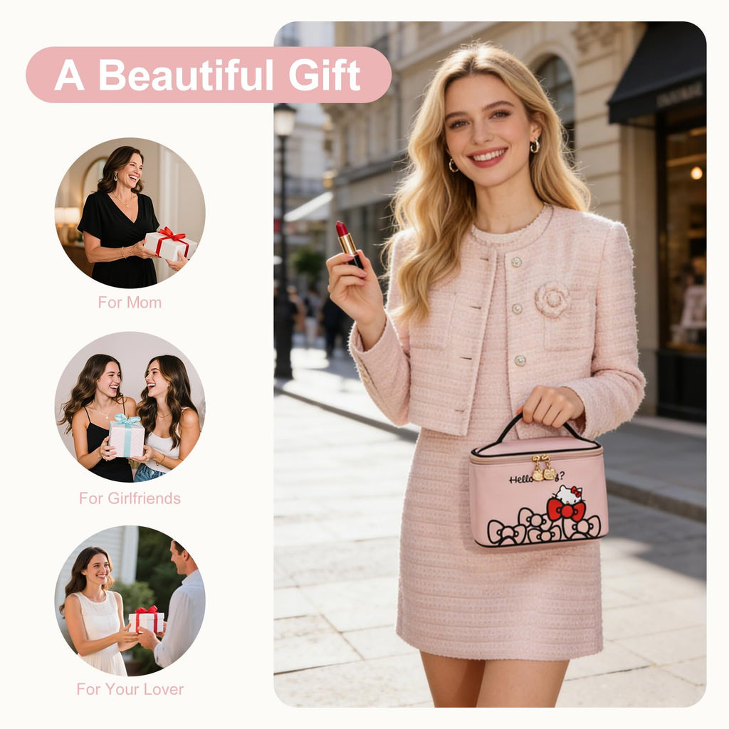 AmBealla Makeup Bag Large Waterproof Cosmetic Bags with Makeup Brush Holder,Cute Printed Makeup Organizer for Women Traveling,Portable Toiletry Bag for Girls