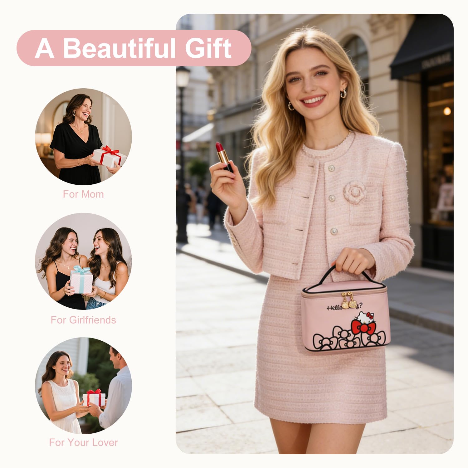AmBealla Makeup Bag Large Waterproof Cosmetic Bags with Makeup Brush Holder,Cute Printed Makeup Organizer for Women Traveling,Portable Toiletry Bag for Girls