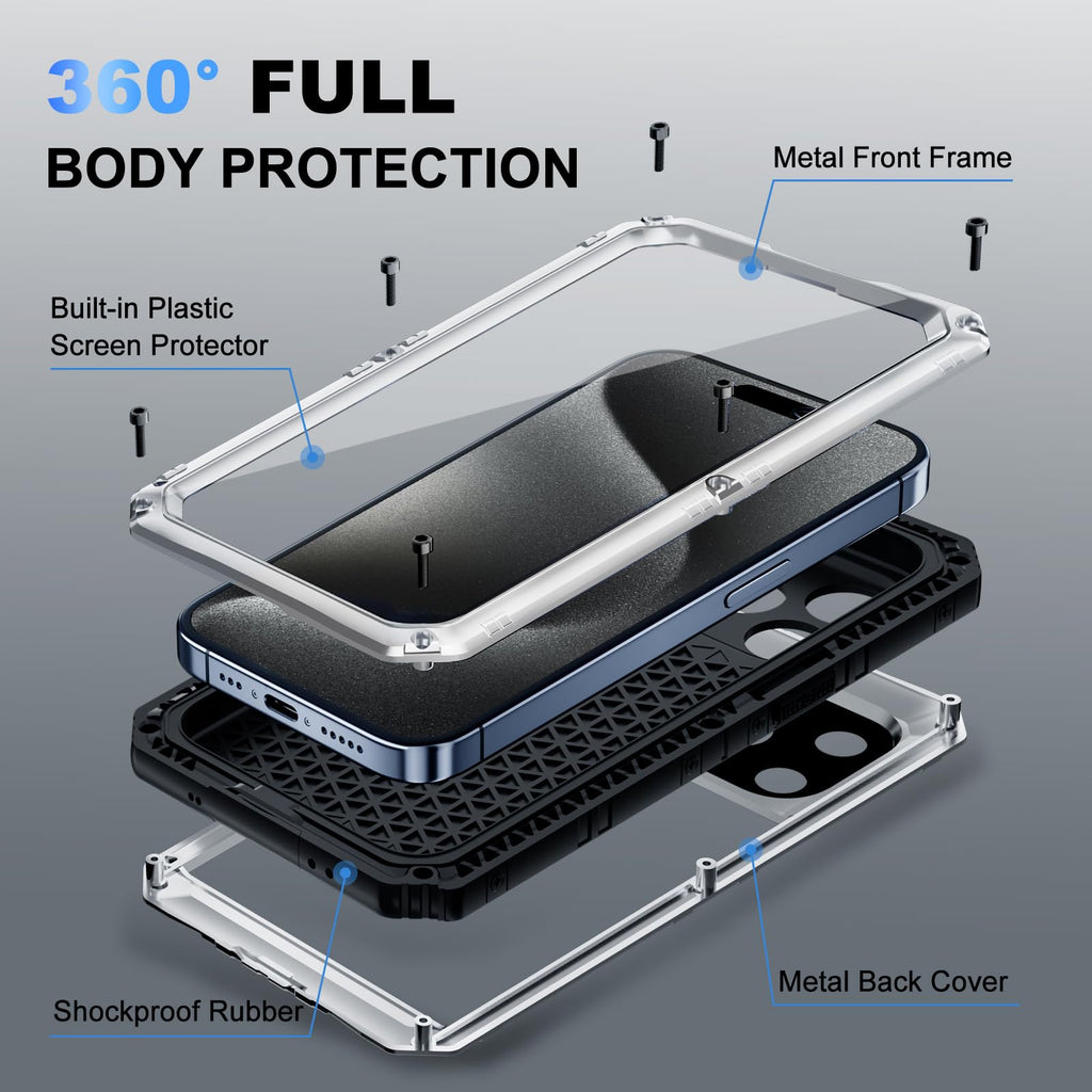 Beasyjoy for iPhone SE 2022/2020/ 8/7 Metal Case, Waterproof Heavy Duty Case with Screen Protector, Full Body Protection Military Grade Shockproof Defender Durable Sturdy Rugged Aluminum Cover, Black
