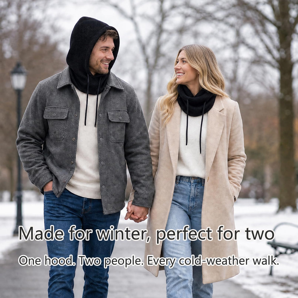 Facecozy Winter Hats for Women, Hooded Scarf Hat for Women Balaclava Knit Beanie Skull Cap Beanie Hat Men Neck Gaiters