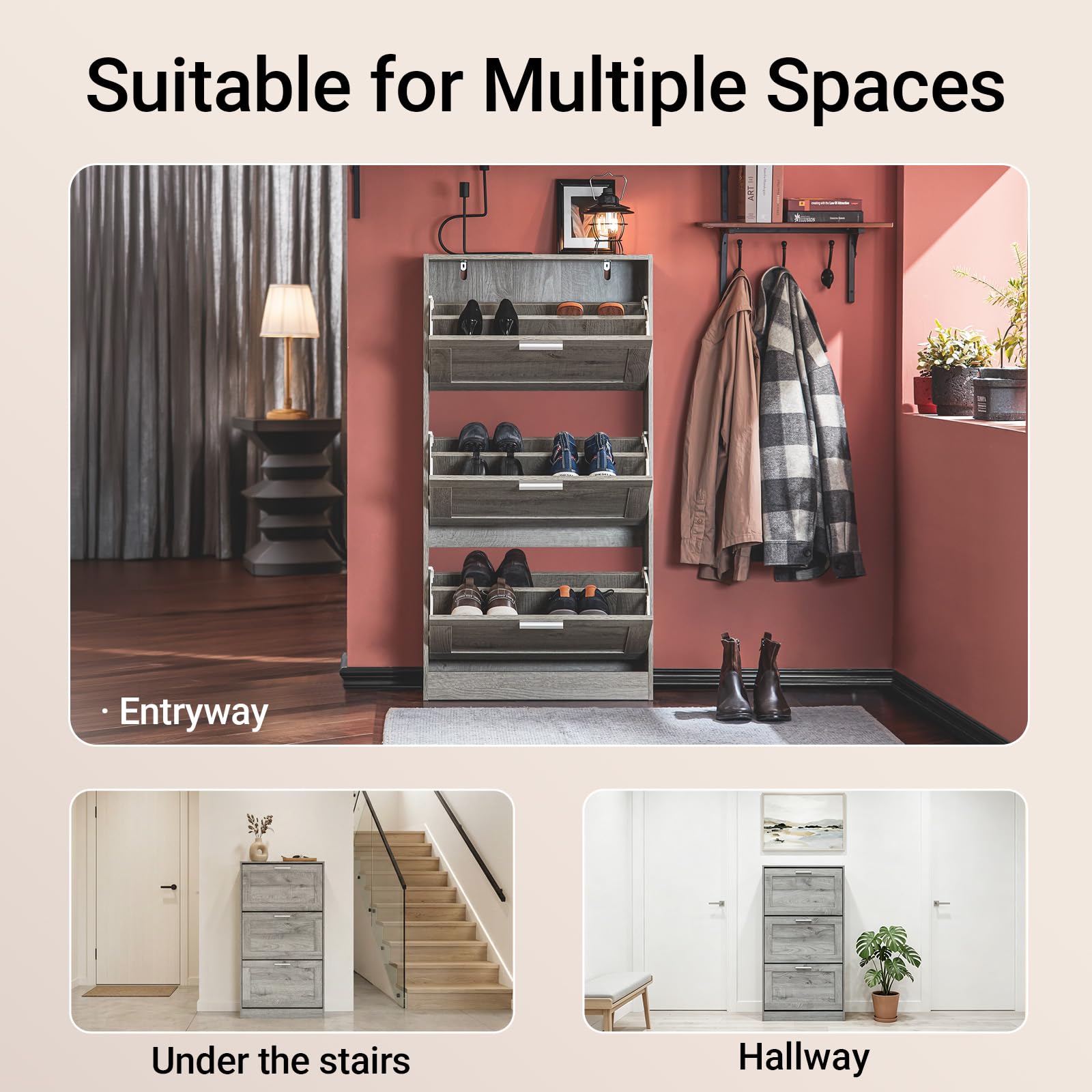 Haotian Shoe Cabinet Storage for Entryway, Narrow Shoe Cabinet with Two Flip Drawers to Save Space, Shoe Rack Cabinet for Front Door Entrance Hallway (Black)