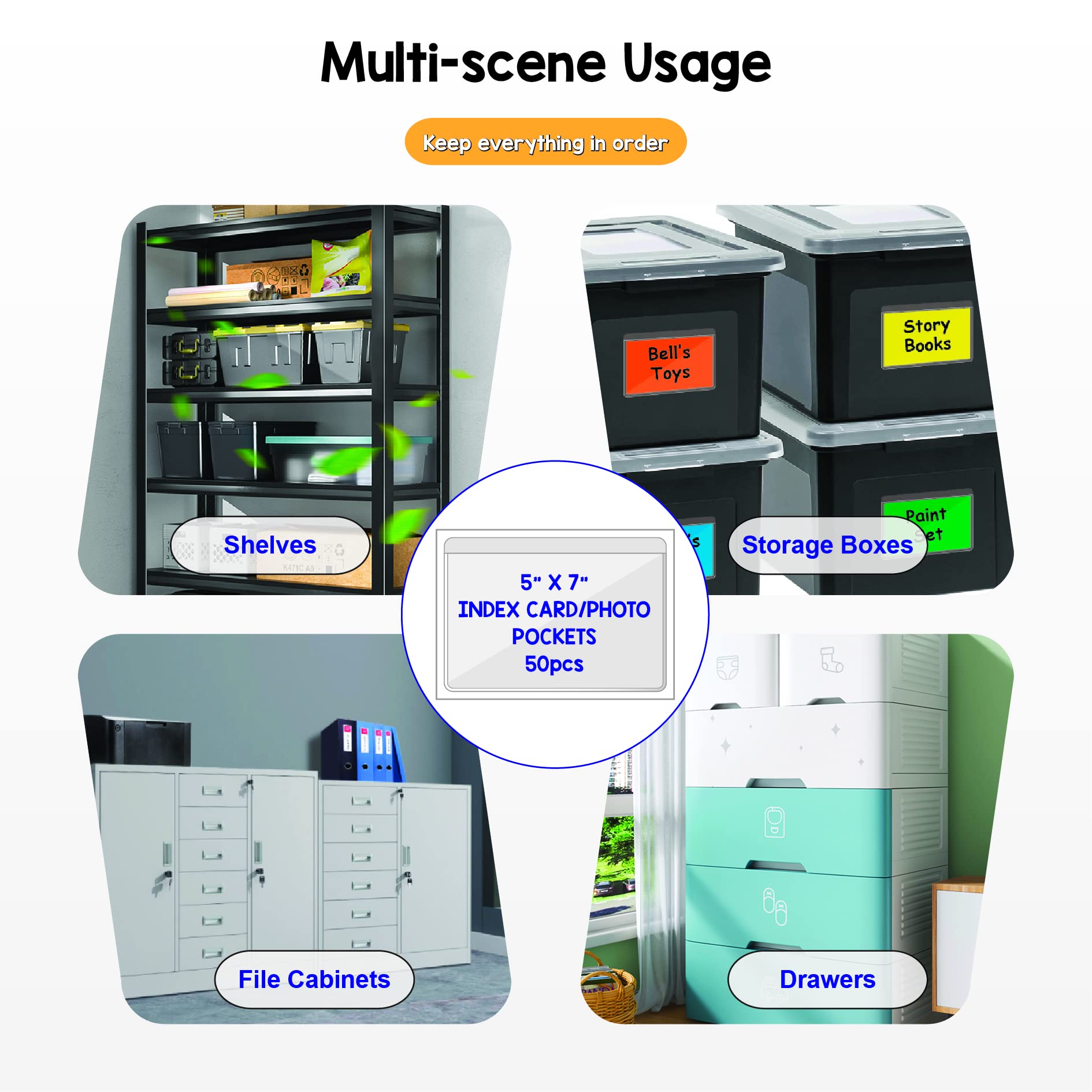 IMAGAME Clear Adhesive Business Card Pocket swith Side Open for Loading, 50 Pack, Plastic Labels Holders for Storage Bins and Library Card, Ideal for Organizing and Protecting Your Business Cards