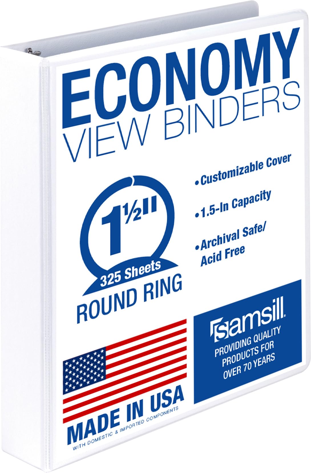 Samsill 1 Inch 3 Ring Binders, Economy Round Ring, Clear View Cover, 200 Sheet Capacity - for School, Home, Office - Blue, 4 Pack