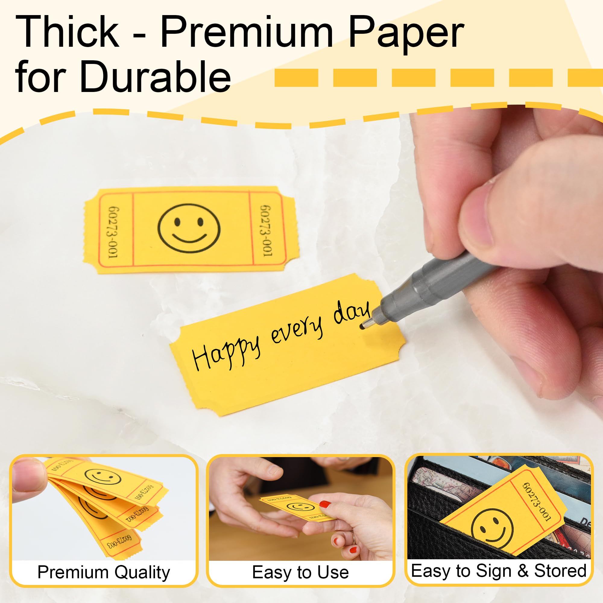 L LIKED 500 Raffle Tickets, Smile,Bule(6 Color Selection), Single Roll, Ticket for Events, Entry, Class Reward, Raffle & Prizes