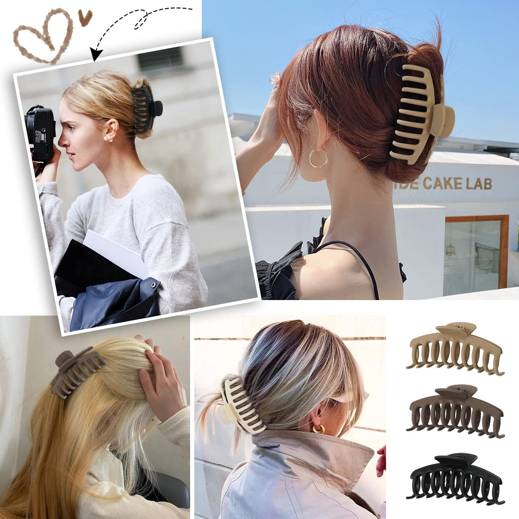 laxizar 8 Pack Claw Clips Rectangular Hair Clips for Women Girls Large Bandana Clips Strong Hold Hair Jaw Clips (Black)