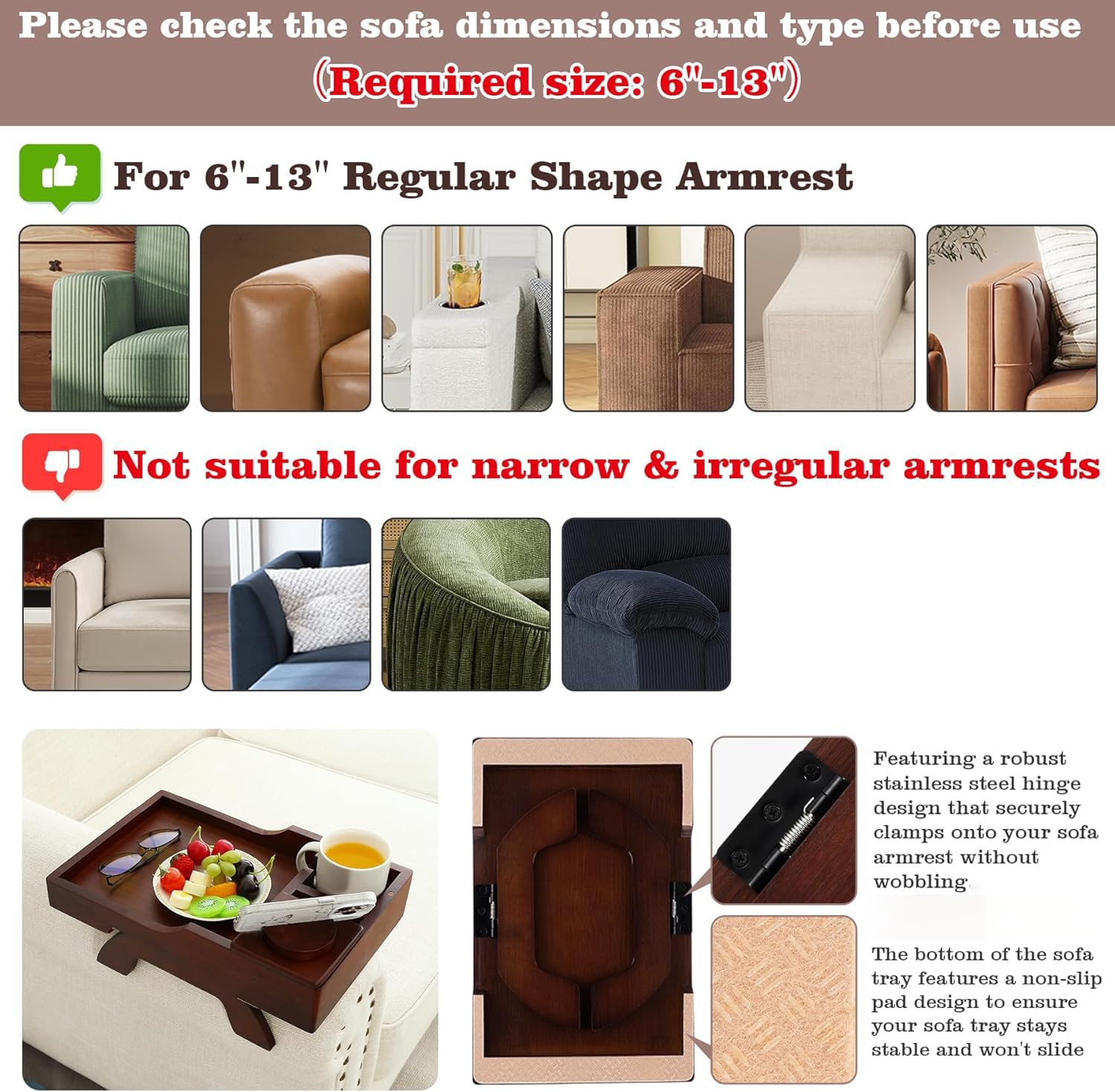 GHKINMAL Couch Cup Holder Tray, 15.4"x9.9" Large 4 in 1 Couch Arm Tray with 360°Rotated Phone Holder, Non-Slip Clip on Side Table for Drinks/Remote/Snacks, Ideal Gift for Husband, Wife, Parents