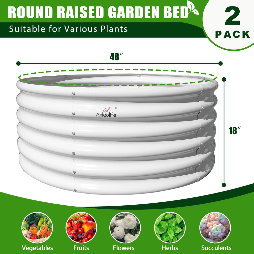 A ANLEOLIFE 2-Pack 3ft x 24” Tall Galvanized Raised Garden Beds Outdoor, Round Metal Planter Box for Planting Vegetables Flowers Herb, Anti-Rust & Easy-Setup, Quartz Grey