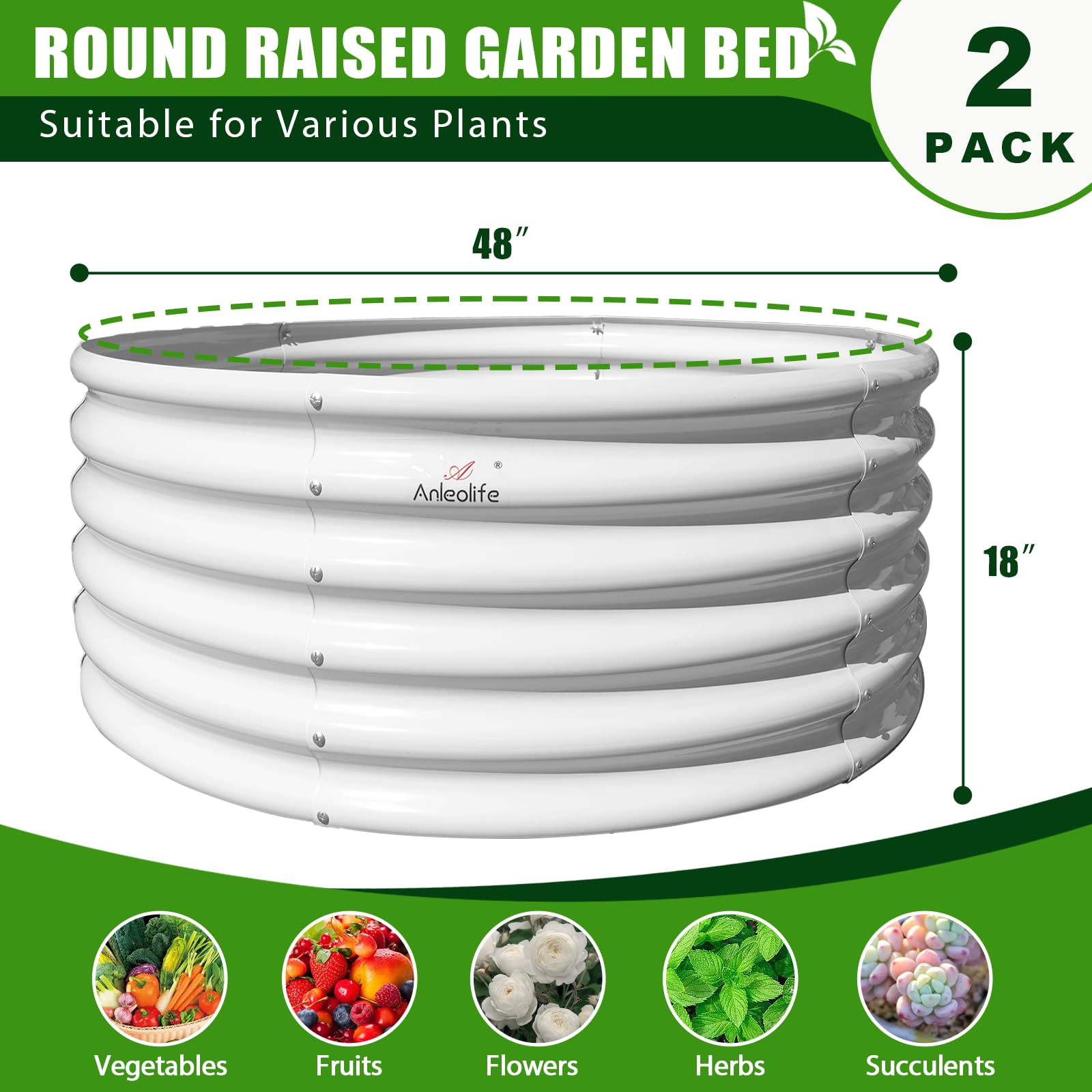A ANLEOLIFE 2-Pack 3ft x 24” Tall Galvanized Raised Garden Beds Outdoor, Round Metal Planter Box for Planting Vegetables Flowers Herb, Anti-Rust & Easy-Setup, Quartz Grey