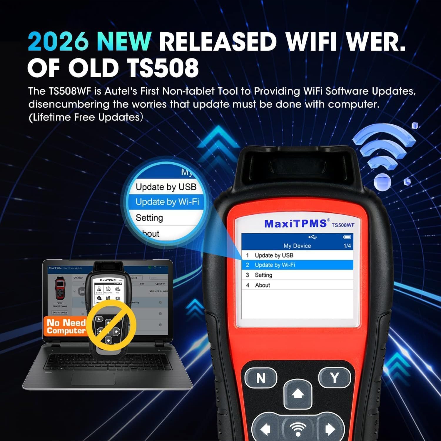 Autel MaxiTPMS TS508WF TPMS Programming Tool, 2026 Upgrade WiFi Ver. of TS508 TS501 TS408 TS601, Tire Pressure Monitor, Program MX-Sensors 315/433MHz, Relearn Activate All Sensors, TPMS Reset Diagnose