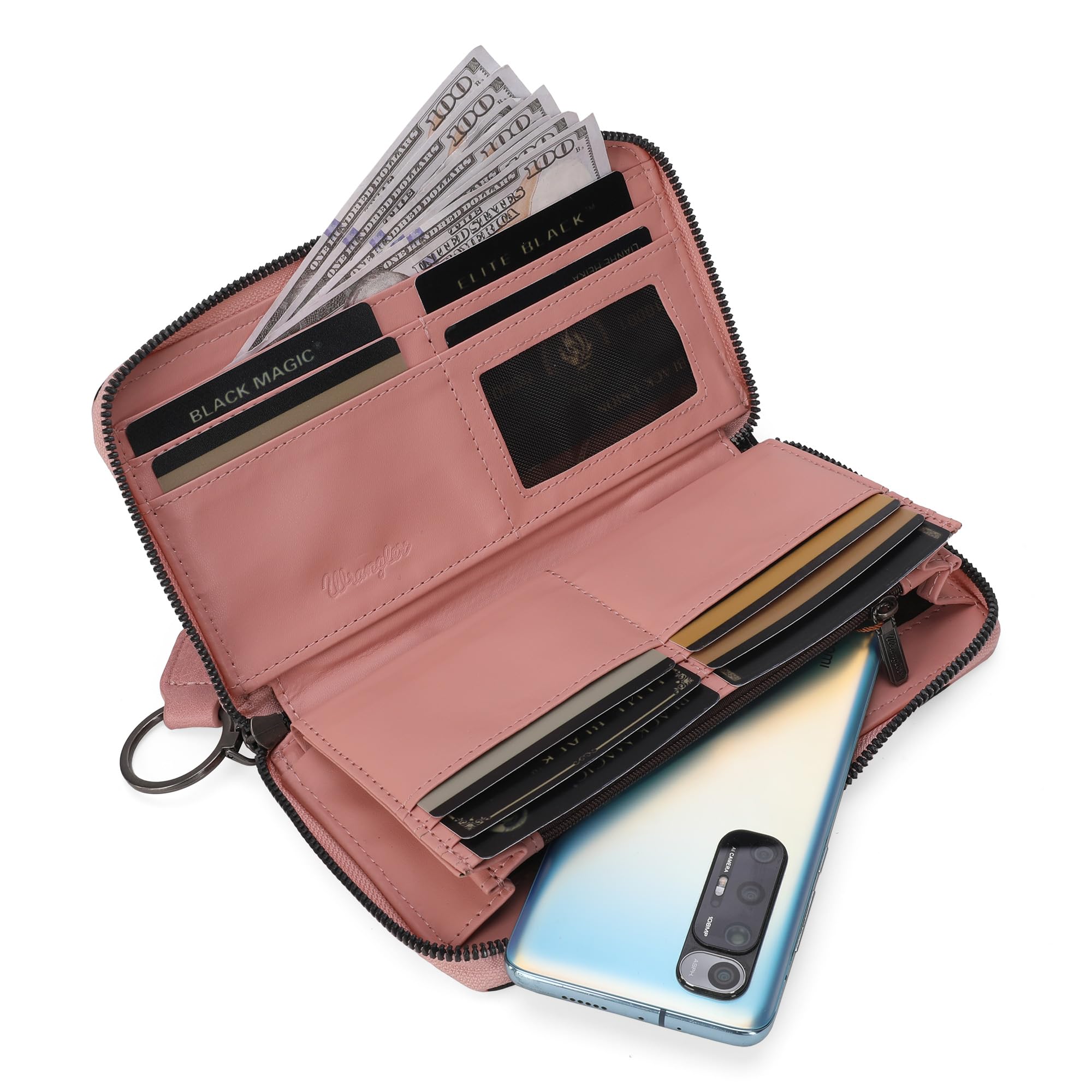 Wrangler Wallet Purse for Women Western Aztec Clutch Wristlet Wallet with Credit Card Holder