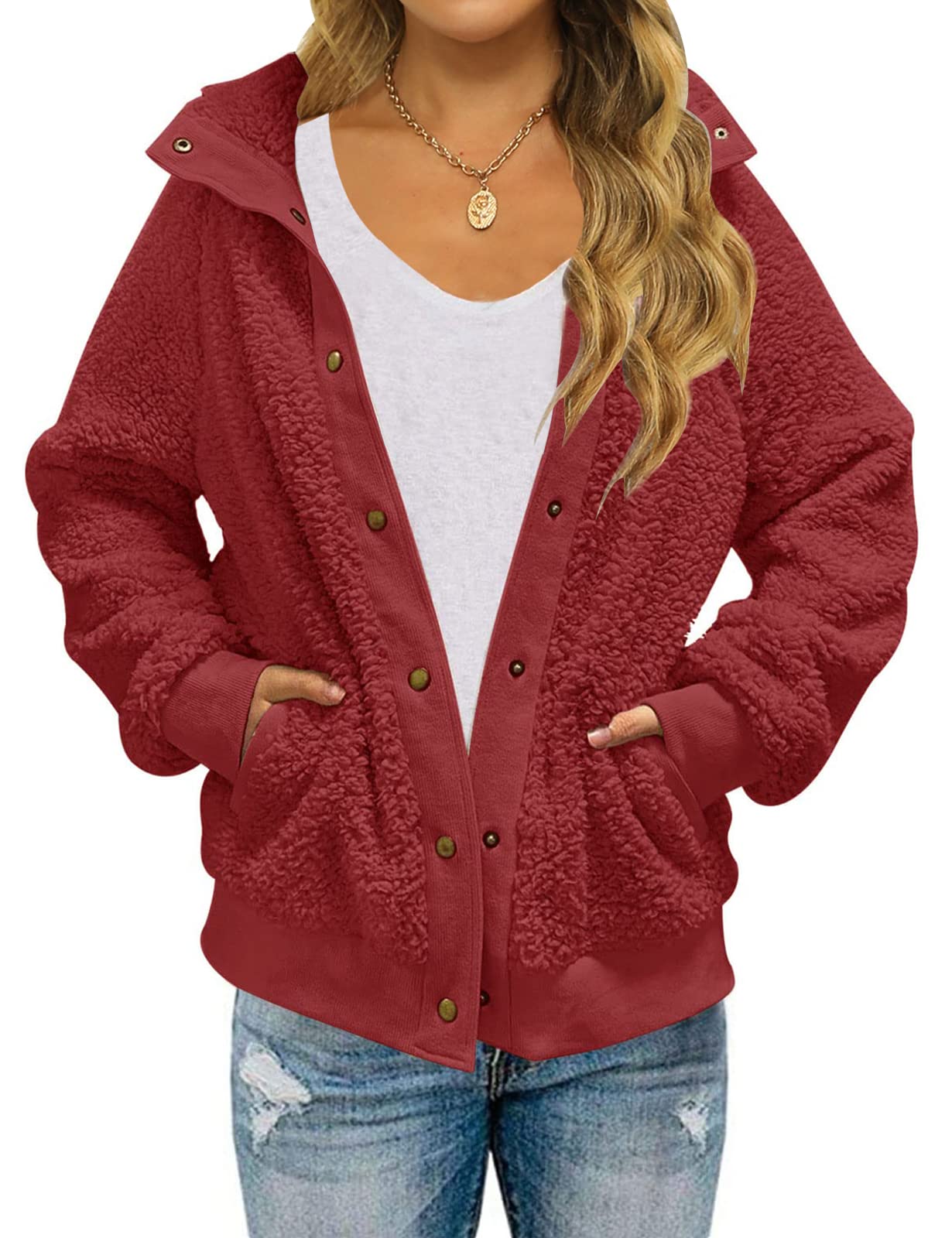 MEROKEETY Womens Fleece Sherpa Jacket Fall Winter Coats 2026 Fuzzy Button Down Warm Outerwear with Pockets