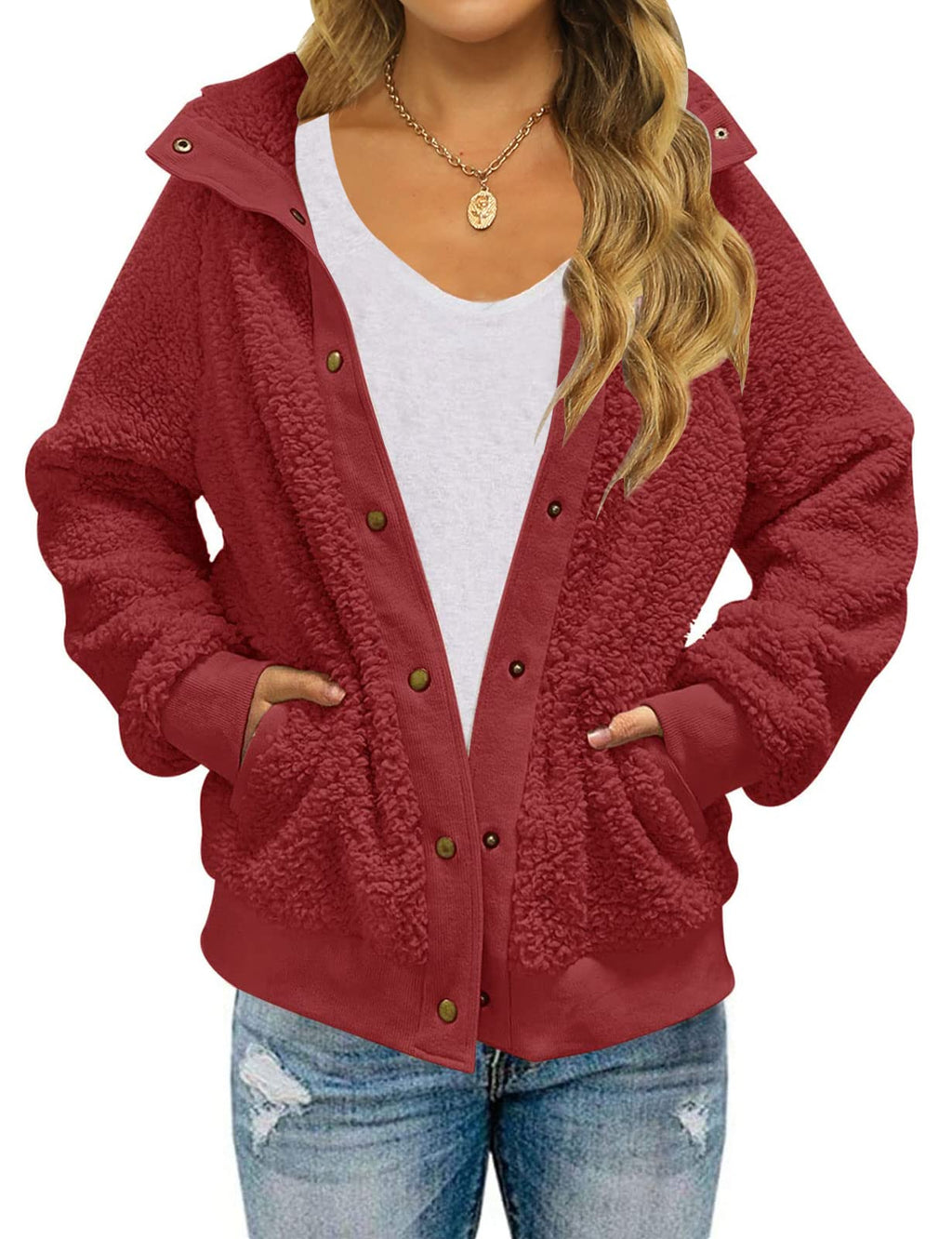 MEROKEETY Womens Fleece Sherpa Jacket Fall Winter Coats 2026 Fuzzy Button Down Warm Outerwear with Pockets