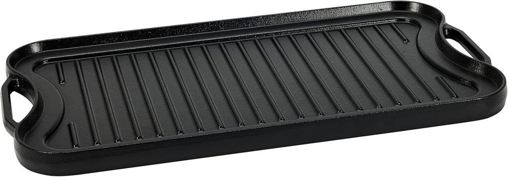 Amazon Basics Pre-Seasoned Cast Iron Reversible Rectangular Grill/Griddle with Even Heat Distribution, Black, 20 x 10.63 x 0.98 inch