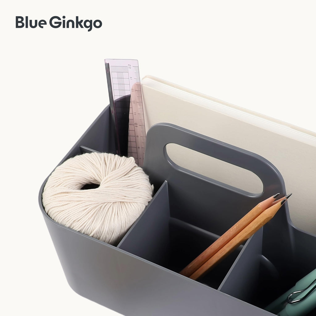 BLUE GINKGO Stackable Organizer Caddy – Korean-Made Portable Tote for Bathroom, Office, Crafts, or School Supplies (Long Rectangle, Blue)