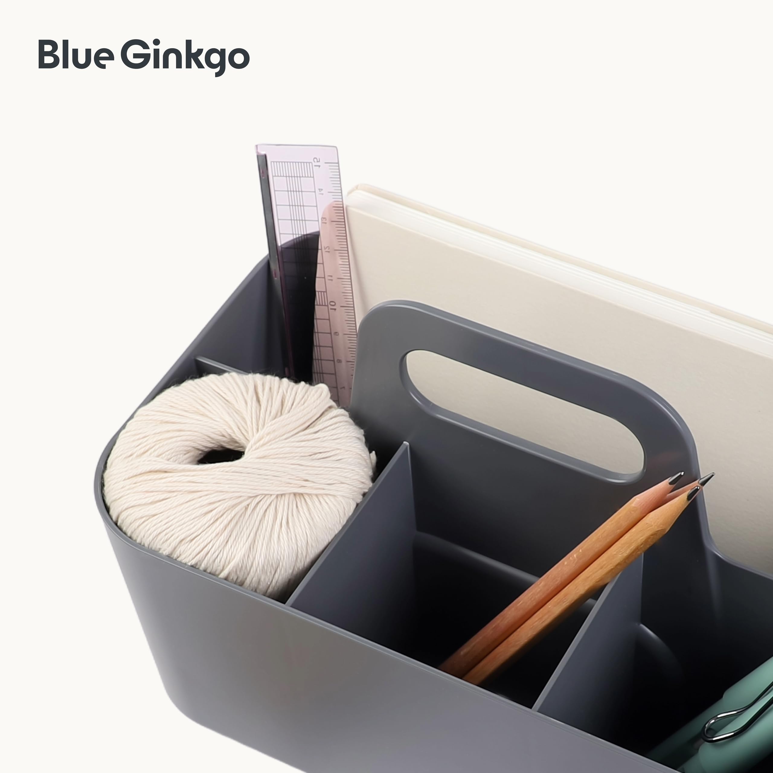 BLUE GINKGO Stackable Organizer Caddy – Korean-Made Portable Tote for Bathroom, Office, Crafts, or School Supplies (Long Rectangle, Blue)