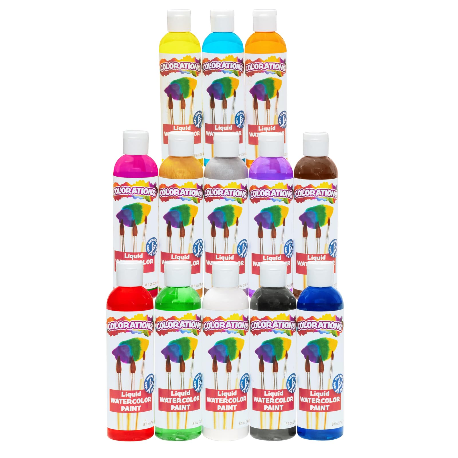 Colorations Paraben-Free Glitter Liquid Watercolor Paint, Set of 8 Vibrant Colors, 8 fl oz, Non-Toxic and Made in The USA