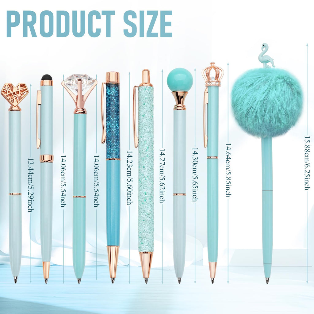 WEMATE 8Pcs Ballpoint Pens Set Metal Crystal Diamond Pen Glitter for Journaling Black Pen Bling in Black & Blue Ink Pretty Cute Pens Fancy Pens Gifts for Women Wedding School Office Desk(Black)