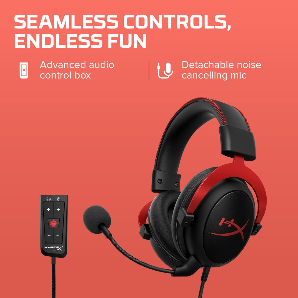 HyperX Cloud II Gaming Headset - 7.1 Surround Sound - Memory Foam Ear Pads - Durable Aluminum Frame - Multi Platform Headset - Works with PC, PS4, PS4 PRO, Xbox One, Xbox One S - Red (KHX-HSCP-RD)