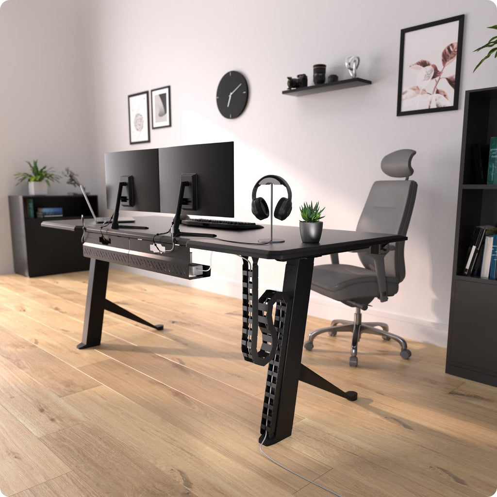 Ultimate Setup Under Desk Cable Management Vertebrae - Perfect for Sit Stand Desk - Wire Management - Adjustable Length - Flexible Cable Spine - Black, 133 cm