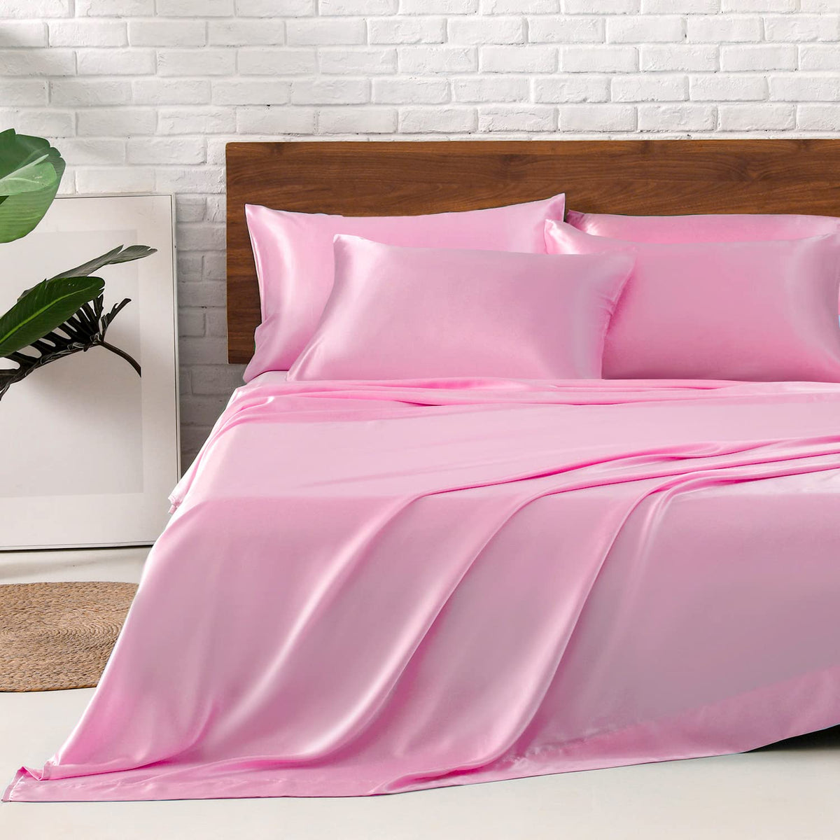 MR&HM Satin Sheets with Elastic Corner Straps, Twin Size 3-Piece Silky Bedding Set, Deep Pocket 15 Inches, Good for Hair & Skin (Twin, Black)