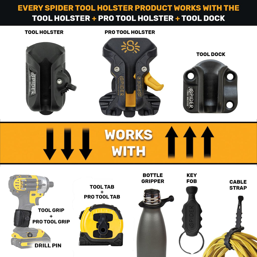 Spider Tool Holster - Improve The Way You Carry Your Power Drill, Driver, Multitool, Pneumatic, Multi-Tool and More on Your Belt - Compatible with All Major Tool Brands