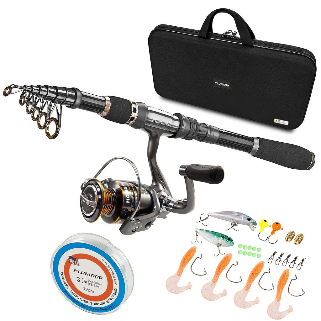 PLUSINNO Fishing Rod, Telescopic Fishing Rod and Reel Combo, Collapsible Travel Fishing Pole Rod Starter Kit, Carbon Fiber Fishing Rods and 12 +1 Bearings Stainless Steel, Fishing Gifts for Men Adults