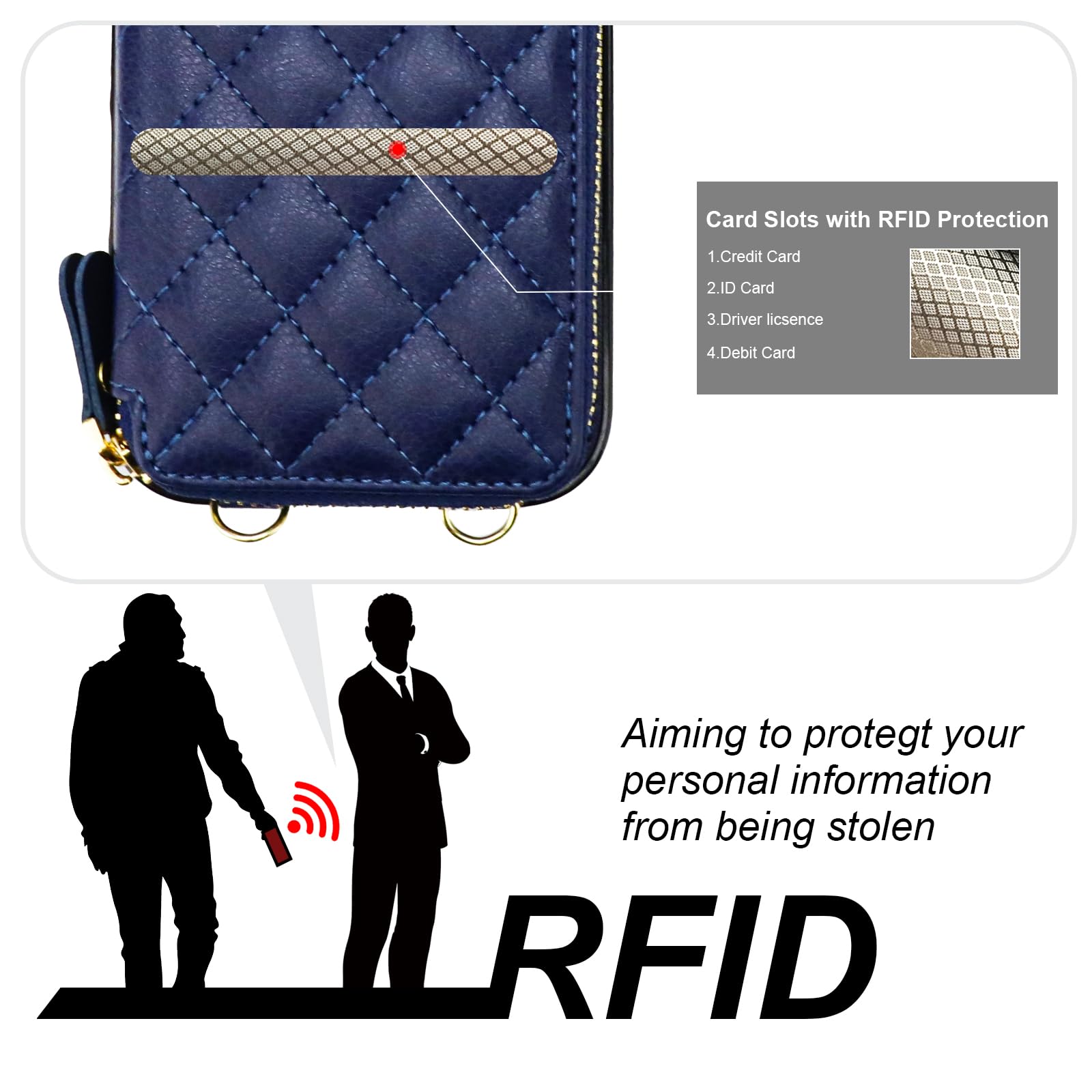 Bocasal Crossbody Wallet Case for iPhone 16, RFID Blocking PU Leather Zipper Handbag Purse Flip Cover, Kickstand Folio Case with Card Slots Holder Wrist Strap Lanyard 5G 6.1 Inch (Black)