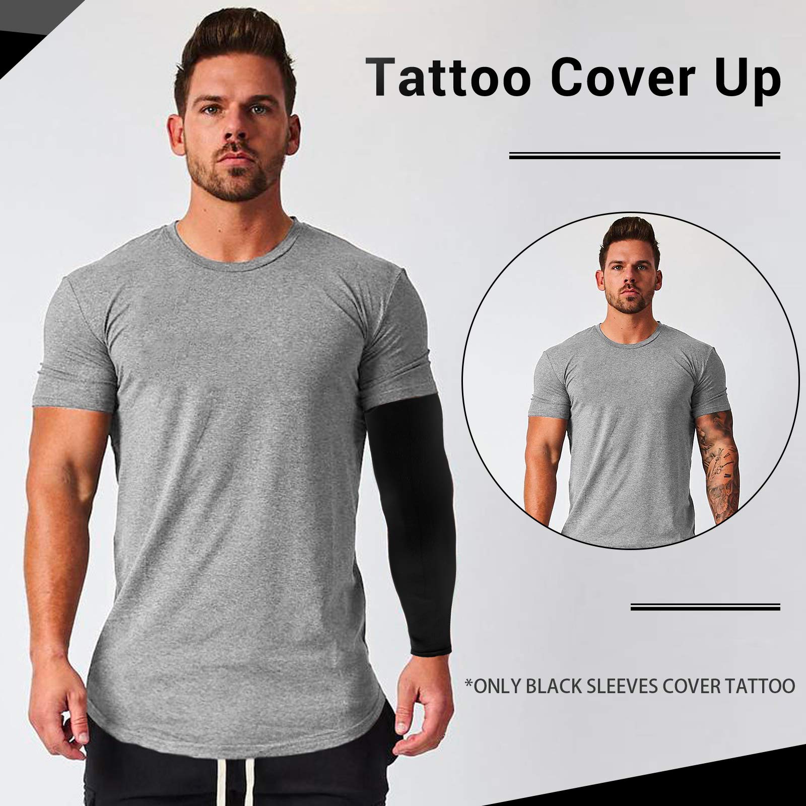 2 Pairs UV Protection Cooling Arm Sleeves Compression Sun Sleeves for Men Women Youth, Tattoo Cover Up, UPF 50