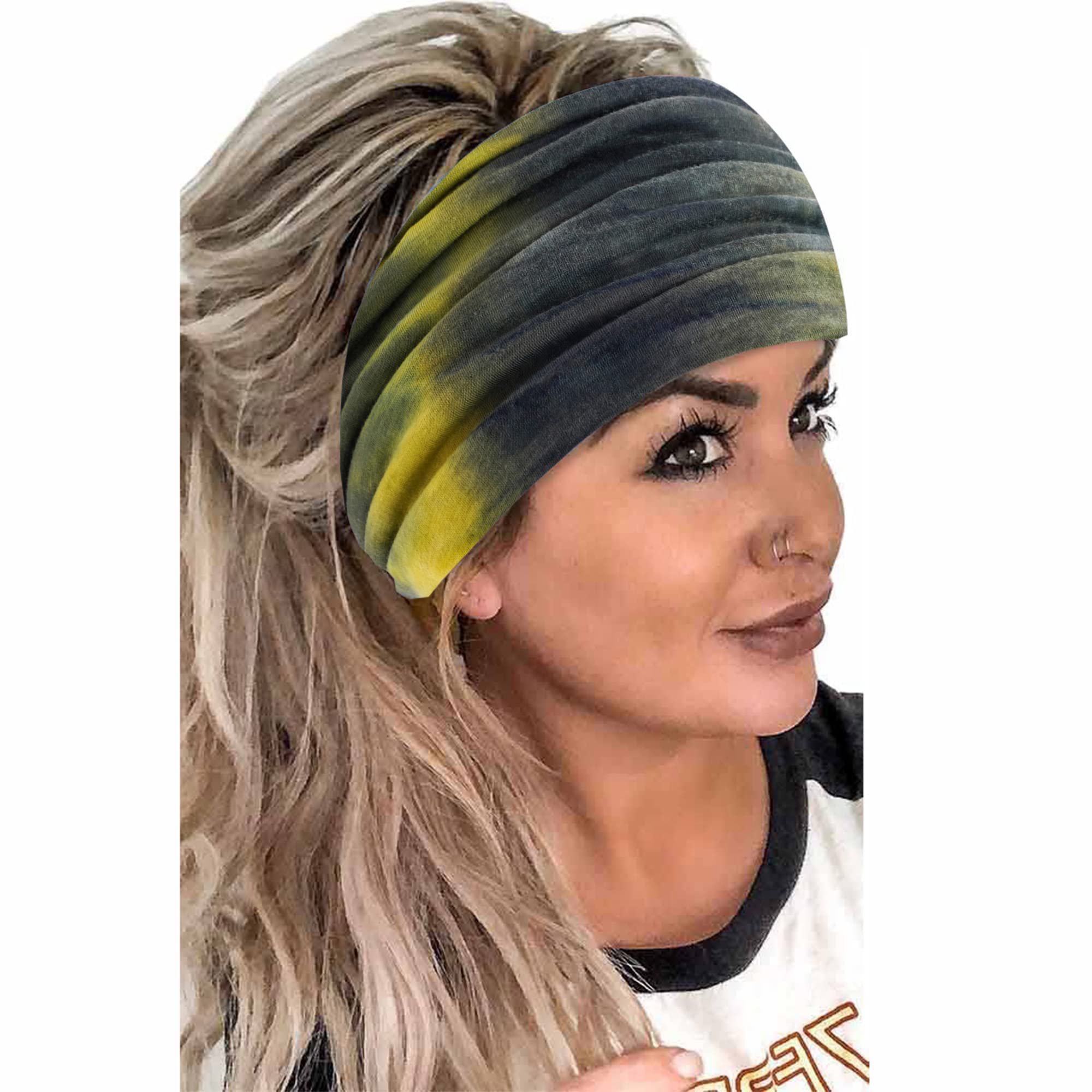 Boho Headbands For Women Fashion Stretch Wide Hair Bands Knoted Turban Head Bands Yoga Running Sweatband Elastic Headband Stylish Wrap Headbands Hair Accessories for Teen Girls 4 Pack