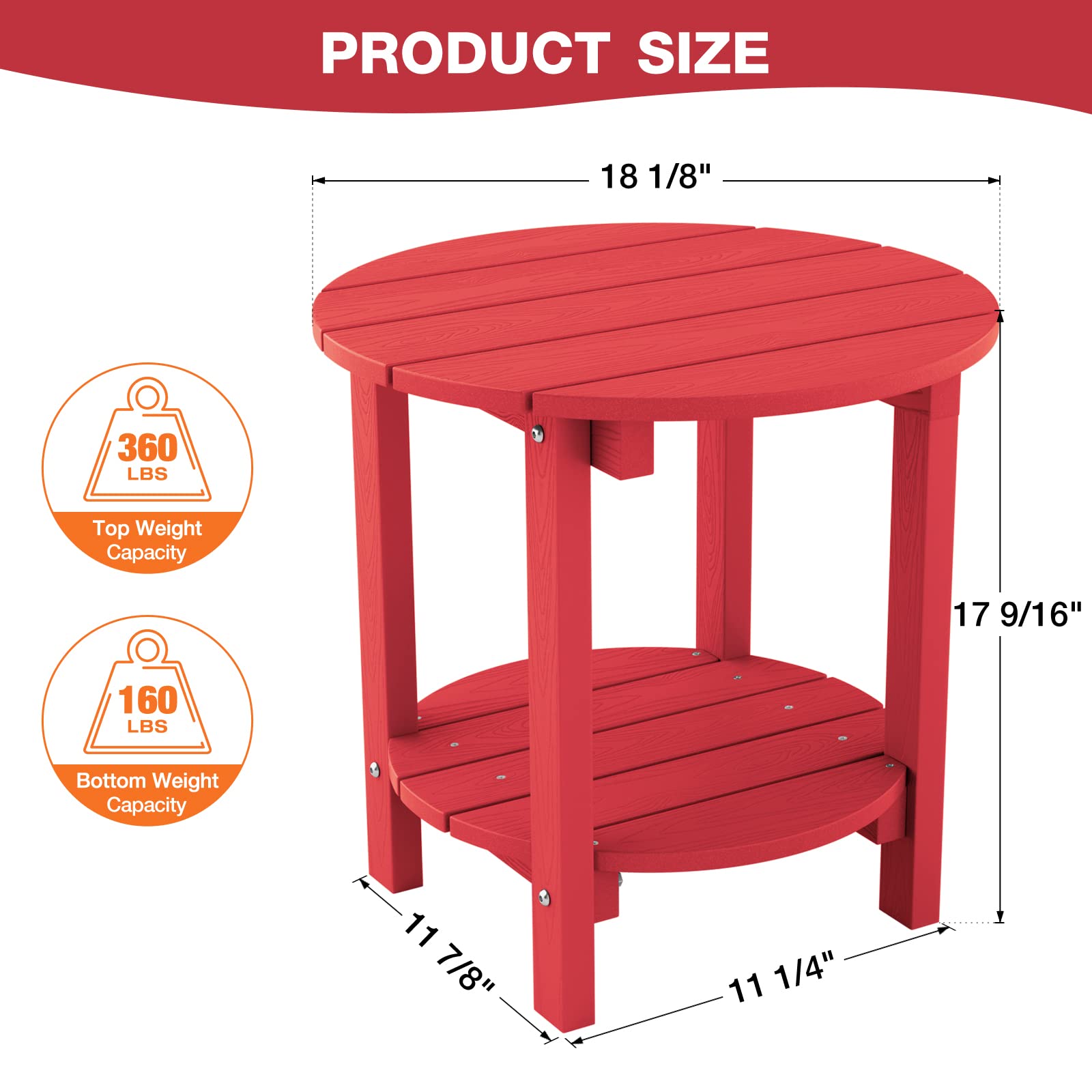 YEFU Adirondack Side Table, 18" Double Outdoor Side Table, Poly Lumber end Table, Weather Resistant for Indoor, Patio, Pool, Porch, Backyard-Black