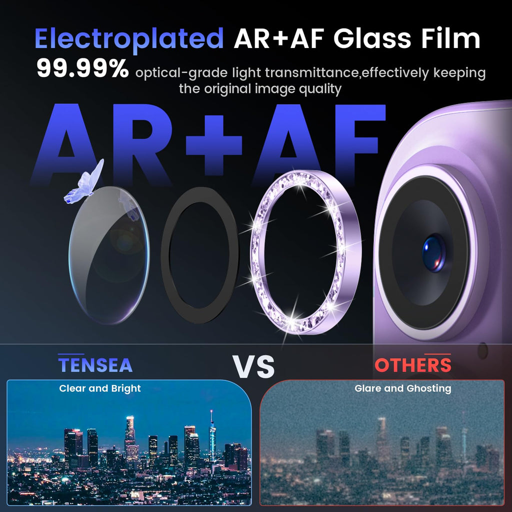 Tensea for iPhone 13 mini/iPhone 13 Camera Lens Protector, 9H Tempered Glass Camera Cover Screen Protector Metal Individual Ring for iPhone 13mini 5.4 inch /13 6.1 inch
