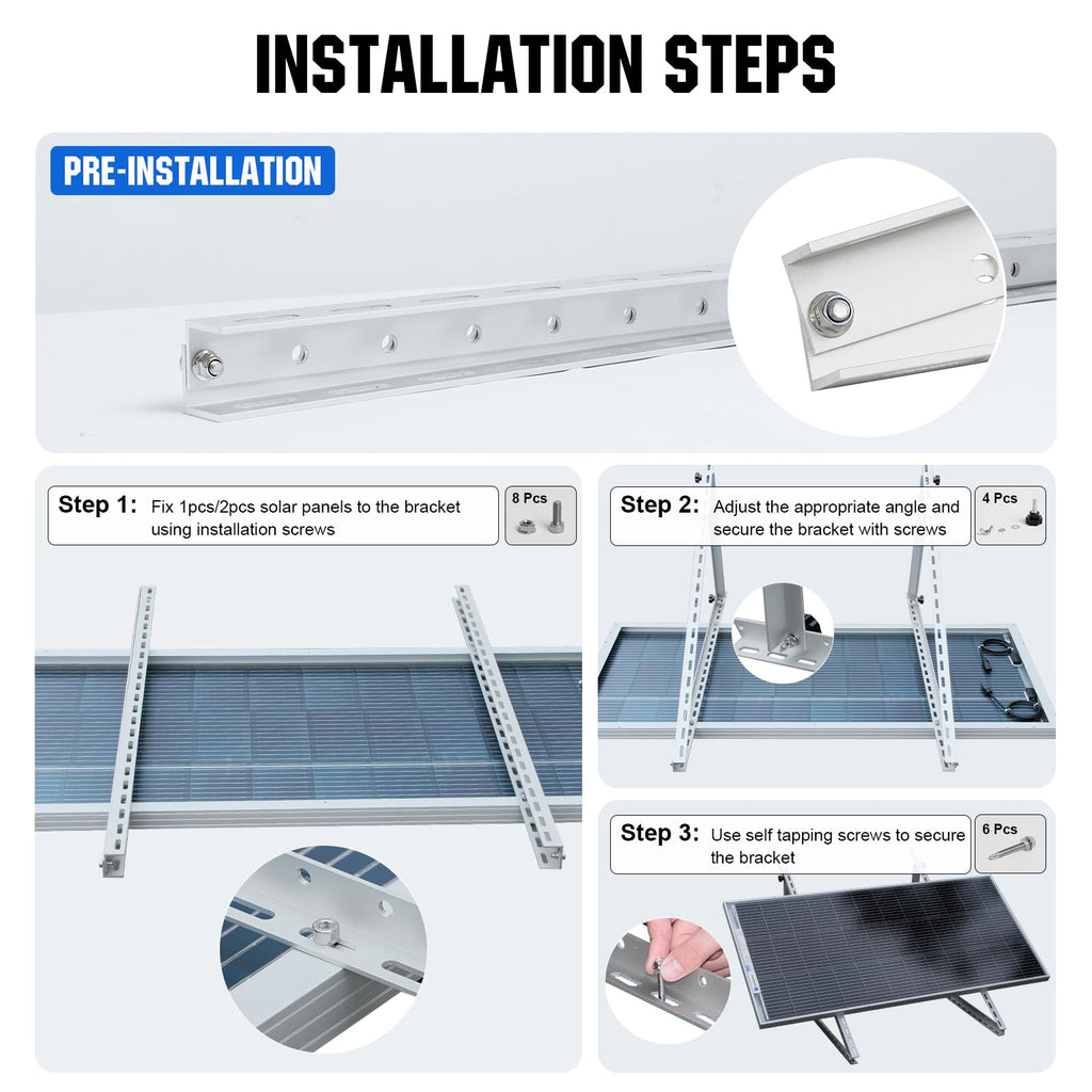 ECO-WORTHY Upgraded 45in Solar Panel Mount Brackets, with Foldable Tilt Legs, Suitable for 2pcs 100W/1pcs 200W 300W 400W Solar Panels,Adjustable Mounting Brackets Kits for RV, Roof, Boat, and Off-Grid