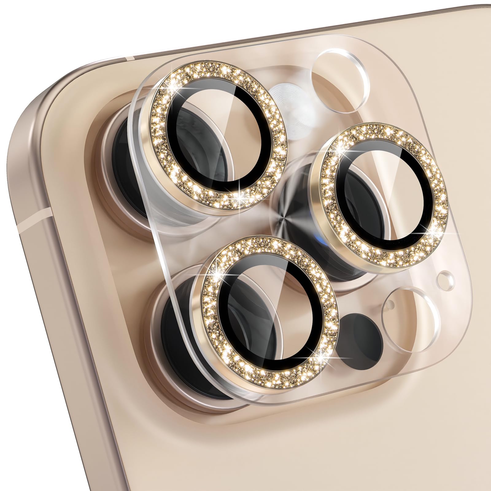 Choiche Compatible for iPhone 16 Pro/iPhone 16 Pro Max Camera Lens Protector, Bling Camera Cover with 9H Tempered Glass Lens Screen Protector Metal Ring Decoration Accessories(Black)