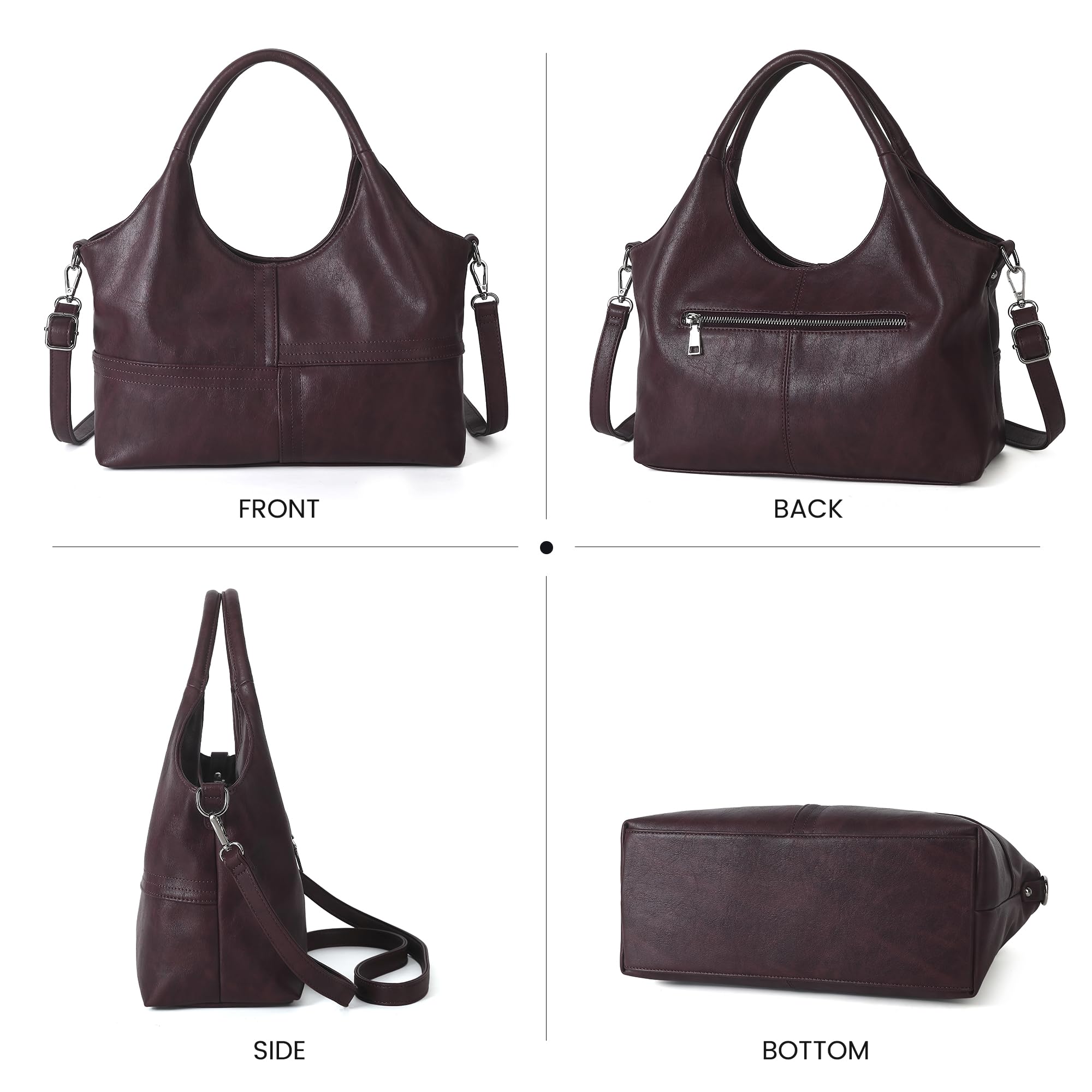 KOGTLA Medium Vegan Leather Purses for Women with Detachable Satchel Strap, Ladies Handbags, Tote Hobo Bags with Two-Handle