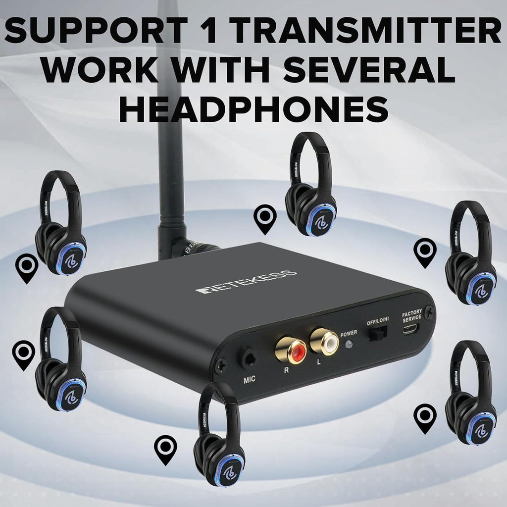 Retekess TA003 Silent Disco System, Silent Disco Transmitter, 3 Channels,Plug and Play, 300m Range for House Party, Fitness and School (1 Transmitter)