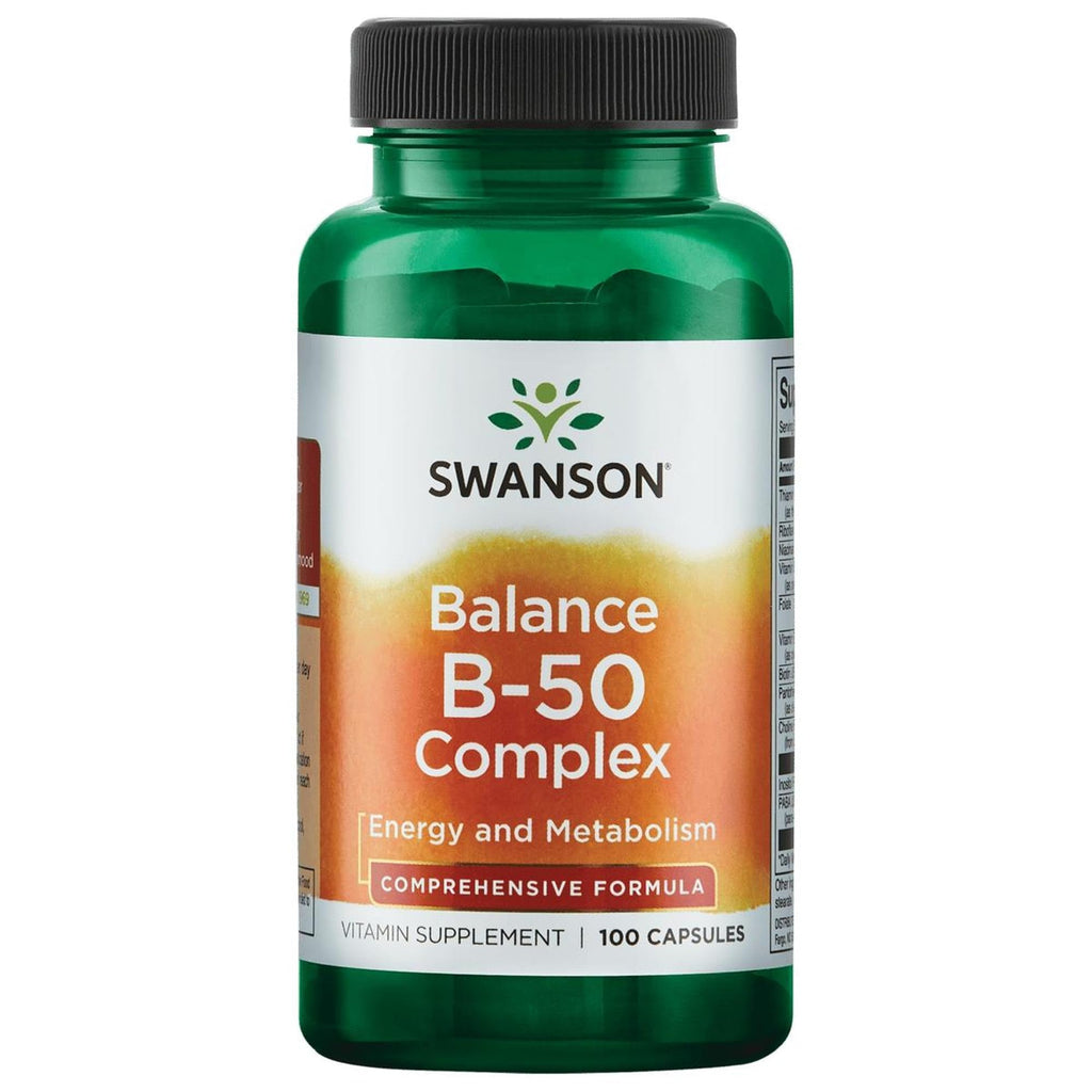 Swanson Balance B-50 High-Potency B Vitamin Complex for Busy Adults Seeking Immune, Heart, and Nervous System Support (100 Capsules)