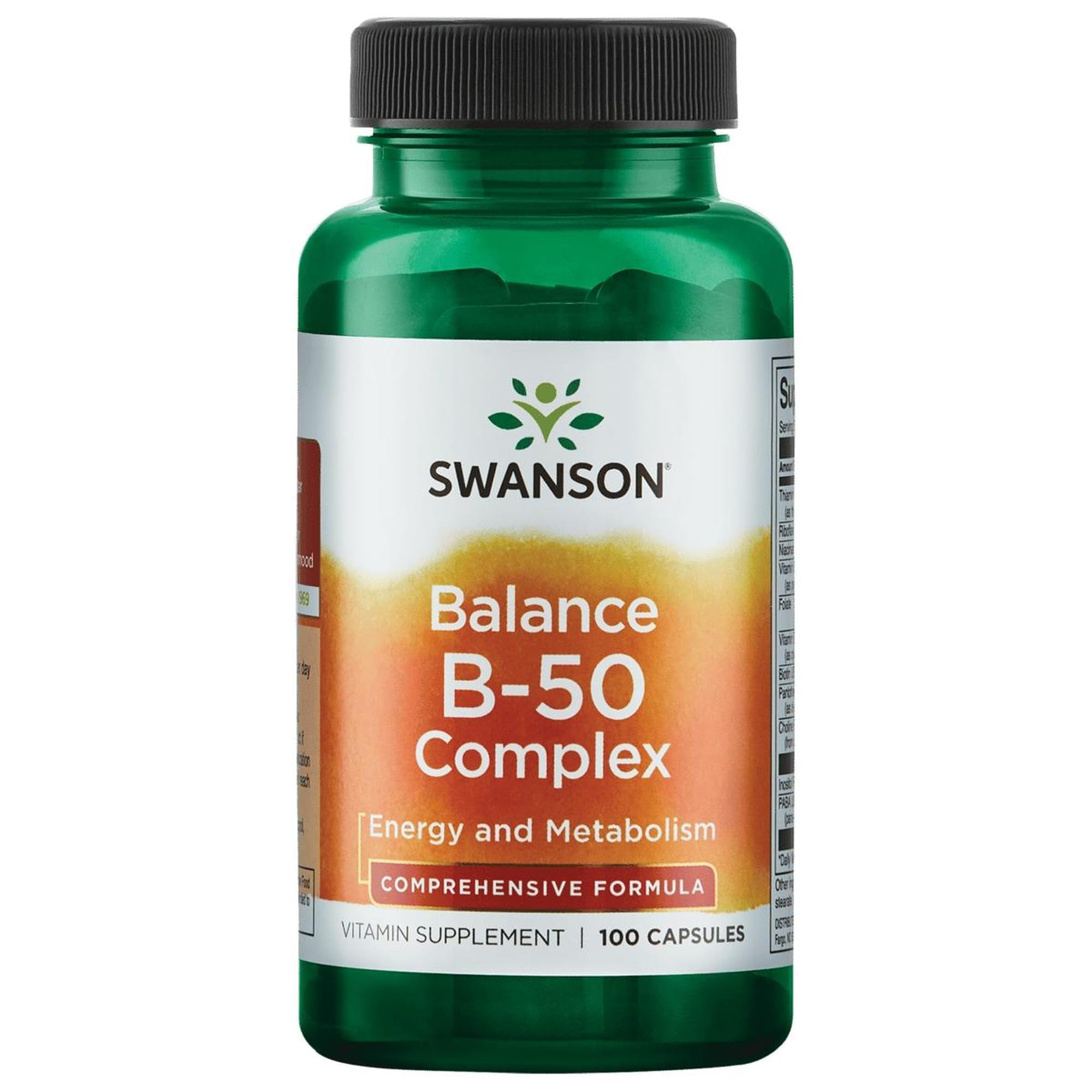Swanson Balance B-50 High-Potency B Vitamin Complex for Busy Adults Seeking Immune, Heart, and Nervous System Support (100 Capsules)