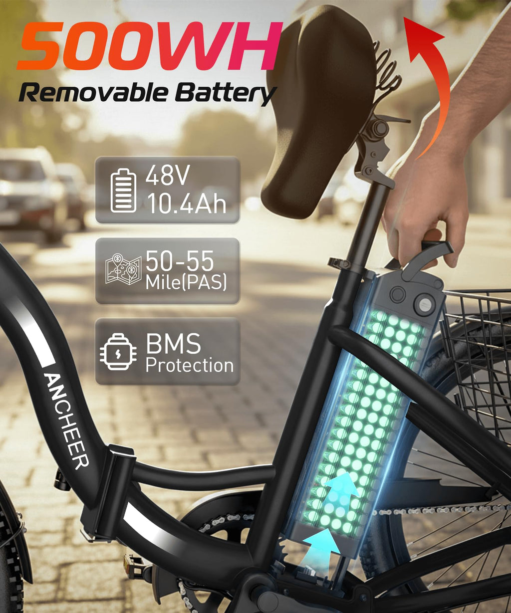 ANCHEER Electric Tricycle for Adults, Peak 600W Folding Electric Trike, 24" 499Wh Ebike for Seniors, 15.5MPH Electric Bike, Removable Battery, 3 Wheel, LCD, Rear Differential, Basket