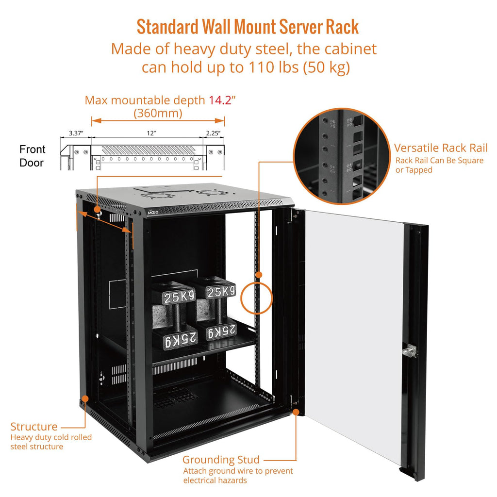 Tecmojo 15U Wall Mount Rack Network Cabinet for 19" IT Equipment,with Lockable Glass Door and Side Panels,Cooling Fan,17.7inch Depth,Black (15U)