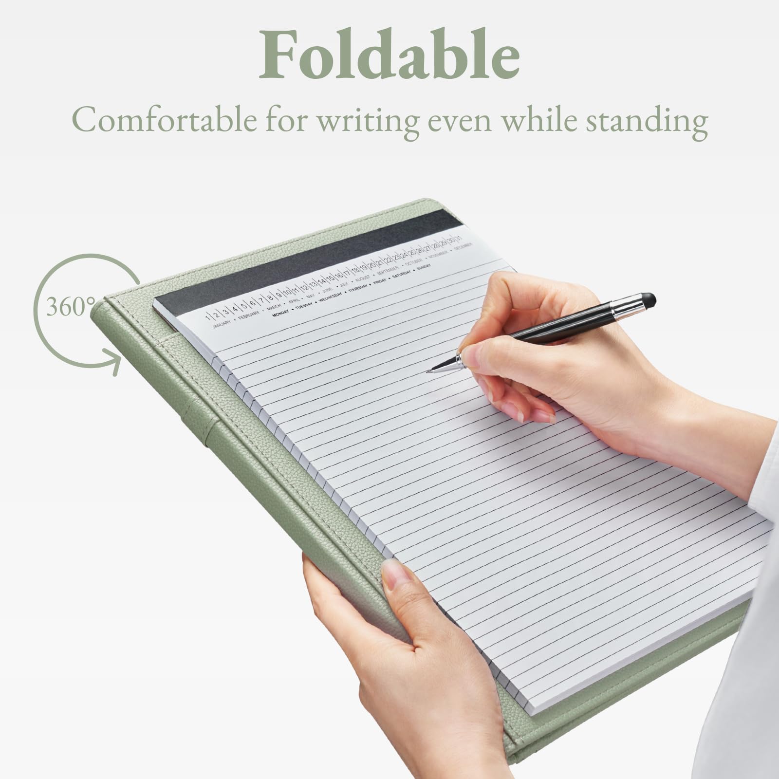 Padfolio Portfolio Resume Folder with Pocket, Premium Faux Leather Interview Writing Legal Pads Document Organizer Portfolio with Business Card Holder (Black)