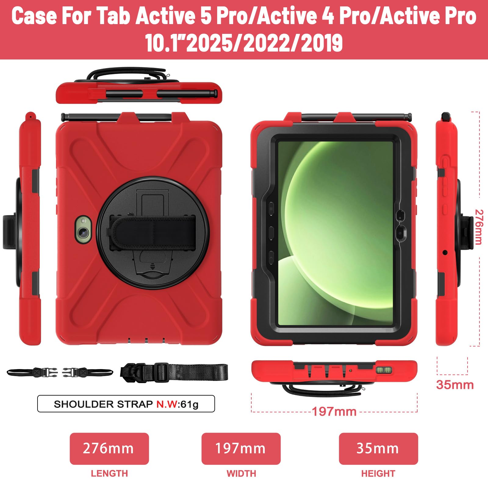 Samsung Galaxy Tab Active5/Active 3 8.0 Case, with 360 Stand, Handle Hand Strap & Shoulder Strap for Galaxy Tab Active5 8" 2024 X300/X307, Active3 8" 2020 T570/T575/T577 (Black)