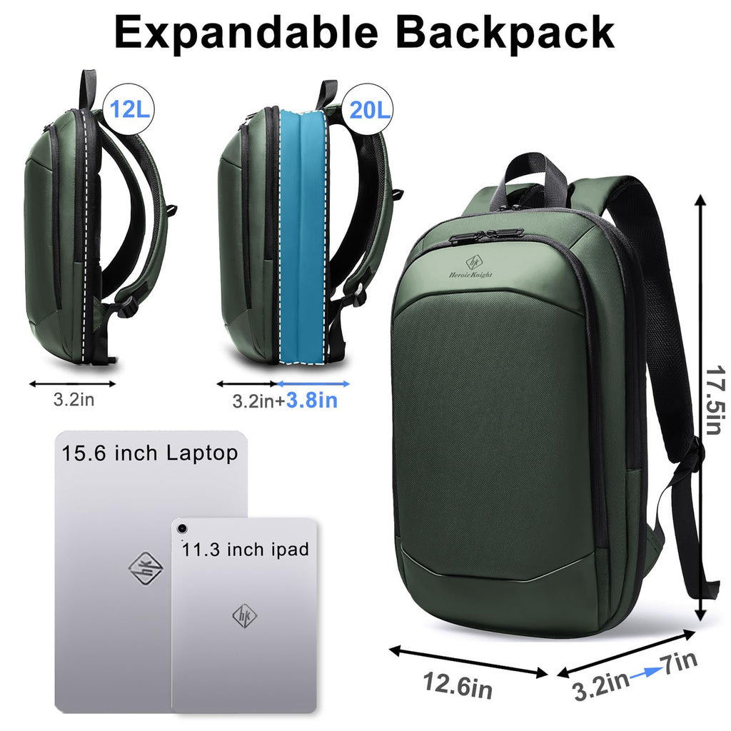 hk Business Backpack for Men 15.6 Inch,Slim & Expandable Waterproof Travel Laptop Backpack, Anti-Theft Lightweight Work Computer Bag, College Laptop Backpacks Gifts for Men Women-Black
