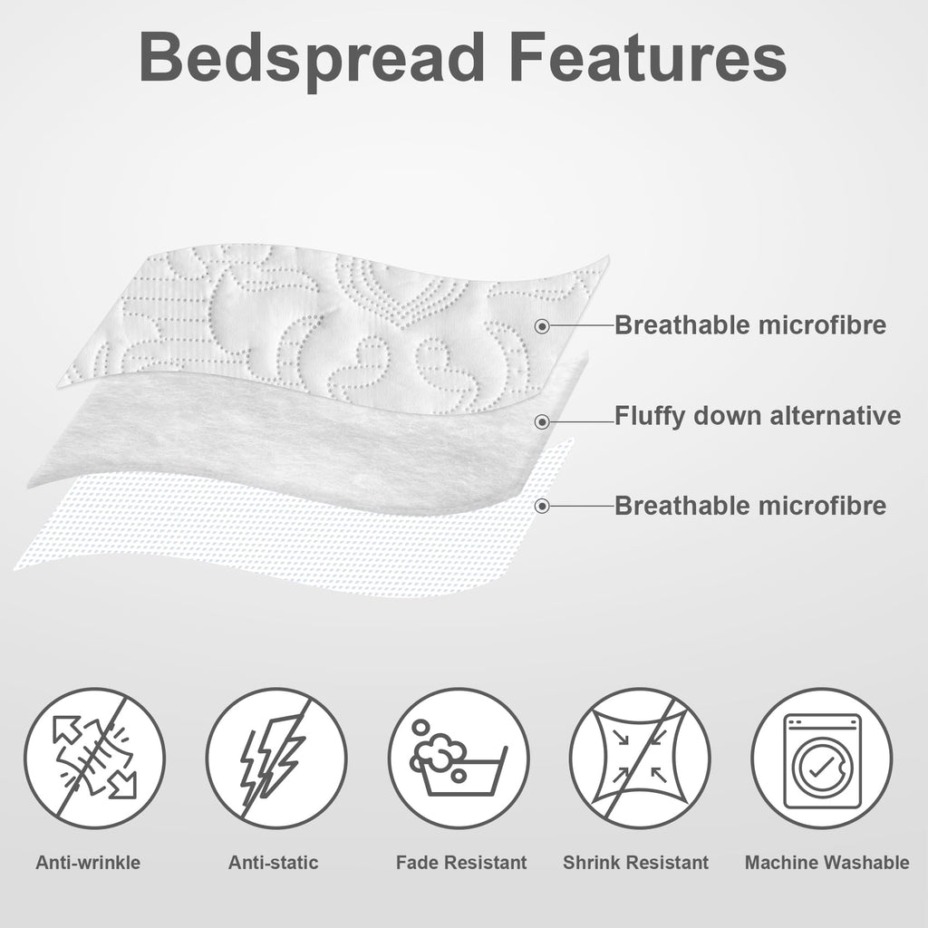 Hansleep Black Quilt Twin Size - Damask Ultrasonic All Season Bedspread Twin, Soft Lightweight Coverlet Bedding Set, 2 Pieces (1 Quilt, 1 Pillow Sham)