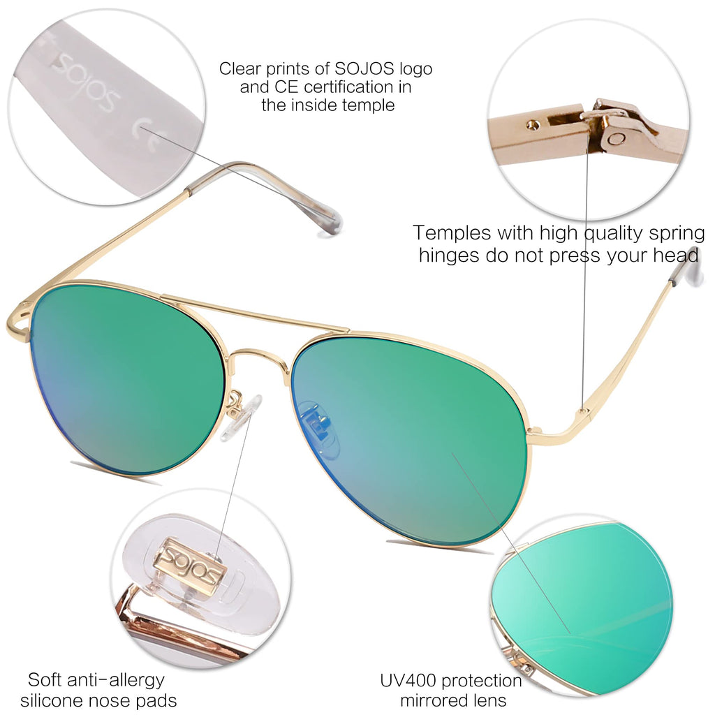 SOJOS Classic Aviator Sunglasses for Women Men Metal Frame Spring Hinges SJ1030