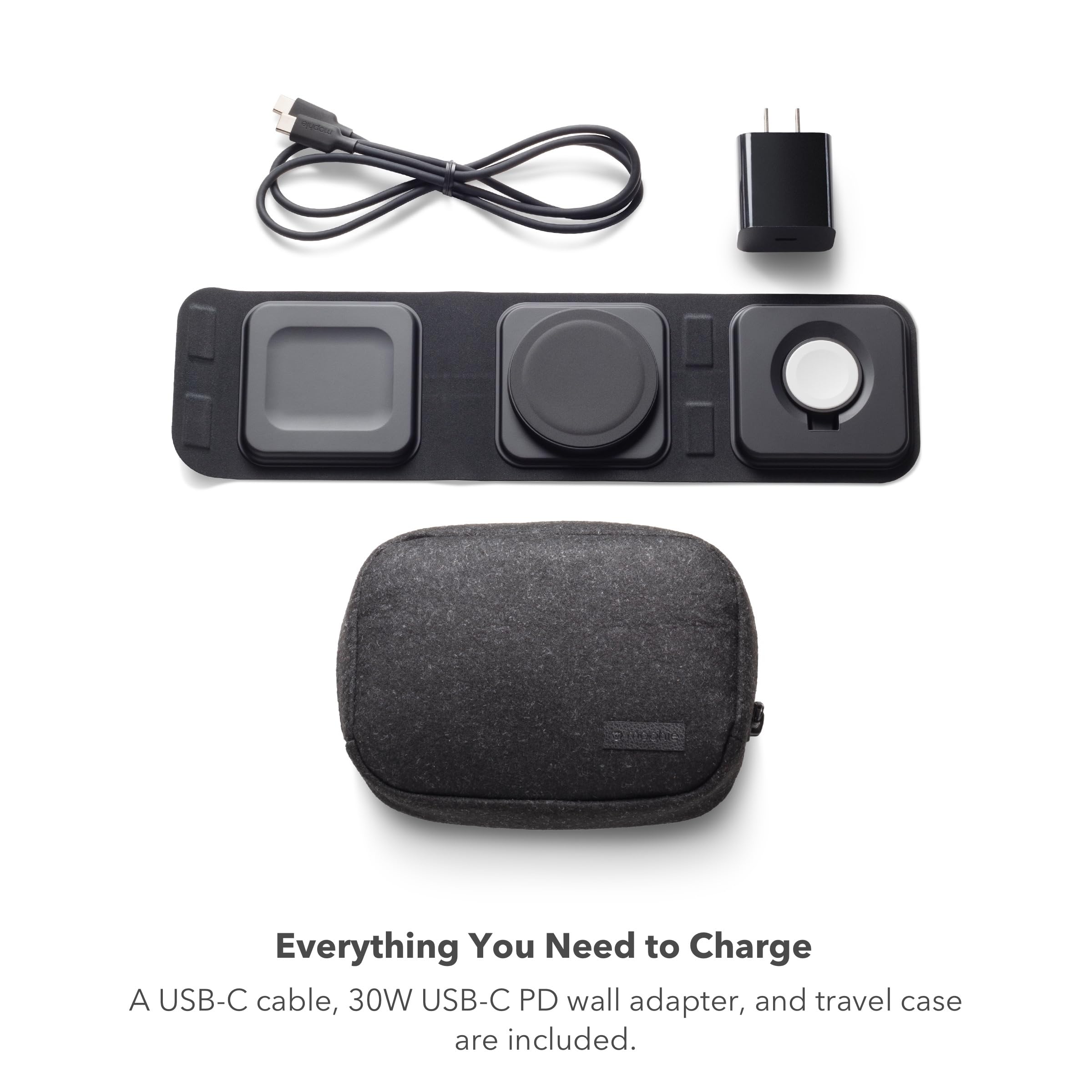 Mophie 3-in-1 Travel Charger with MagSafe - Portable Wireless Charging Hub, Compatible w/Apple Devices, iPhone 17/16/15/14/13/12 Series, Apple Watch Series 11 to 1 & Ultra, AirPods Pro/3rd Gen, Black