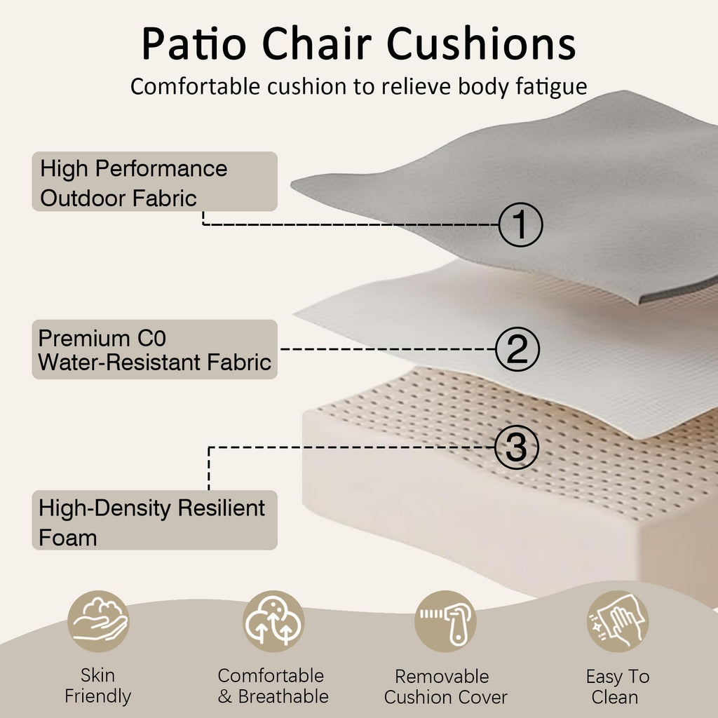 COZYVIDA 5.1" Thick Outdoor Patio Cushions Set of 2, 22"x24"x5.1" Seat, C0 Water-Resistant Breathable Fabric, UV-Resistant 1000+ Hrs, 35D Foam with Recycled Fiber Fill,Beige