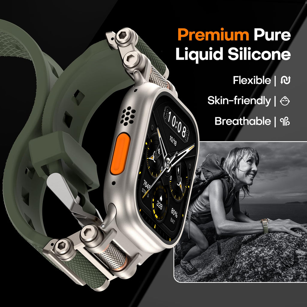 TAURI Nylon for Apple Watch Bands SE/Series 9/8/7/6/5/4 44/45mm, Rugged Nylon Braided Strap & Stainless Steel Connector – iWatch 44mm/45mm Adjustable Woven Band for Men Women, All Black