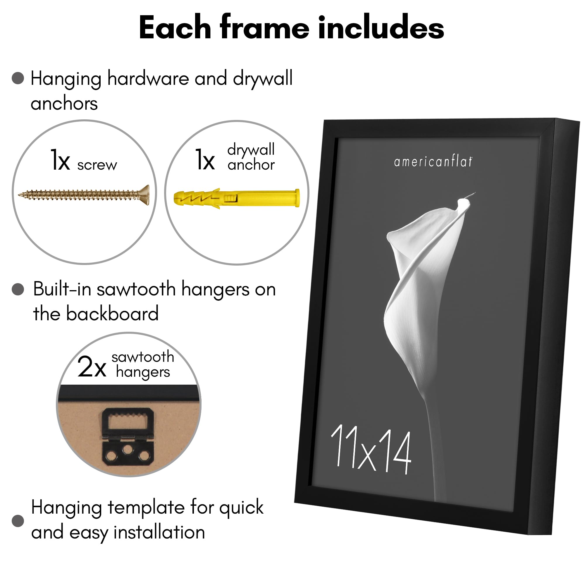 Americanflat 5x7 Picture Frame with Shatter-Resistant Glass - Soho Collection - Gallery Style Deep Molding Picture Frames for Tabletop and Wall Display - Black